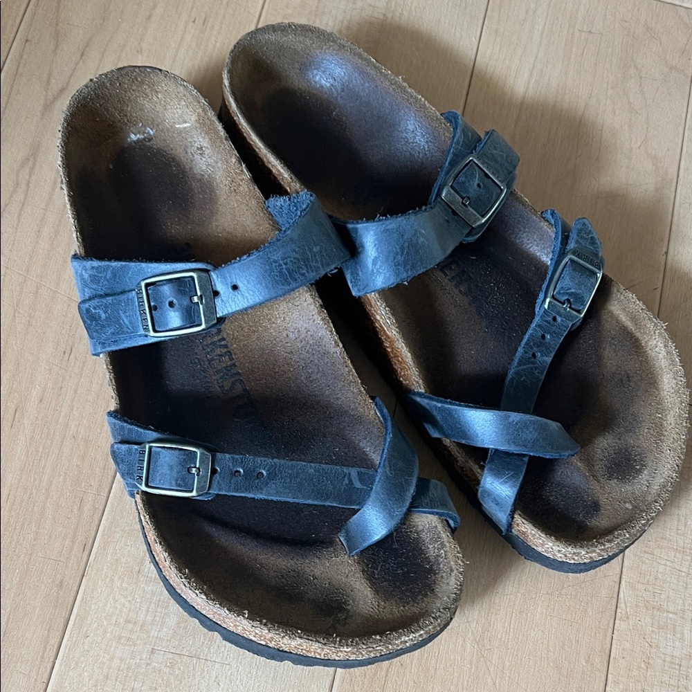 Birkenstock Navy Leather Double Strap Sandals